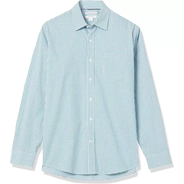 Amazon Essentials Mens RegularFit LongSleeve Casual Poplin ShirtBlue Green Checked