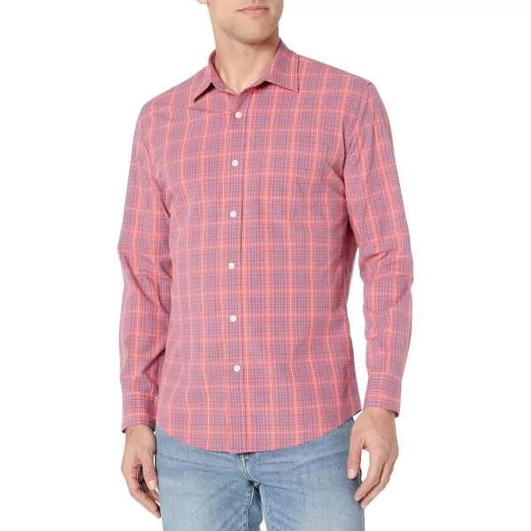 Amazon Essentials Mens RegularFit LongSleeve Casual Poplin ShirtBlue Washed Red Plaid