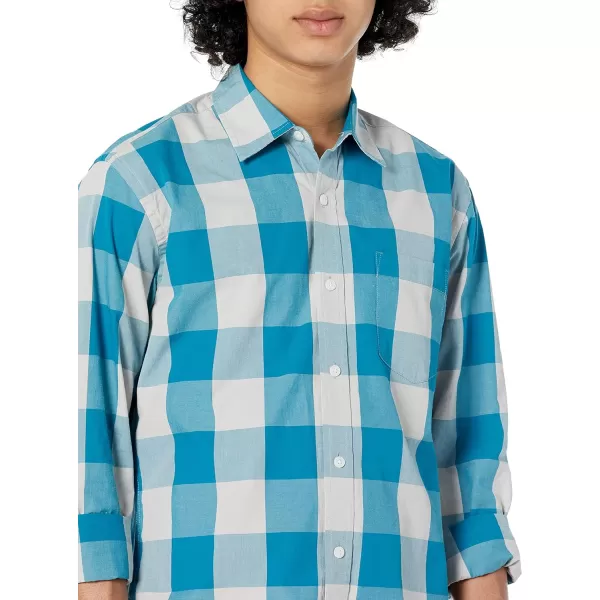 Amazon Essentials Mens RegularFit LongSleeve Casual Poplin ShirtBlue White Buffalo Plaid