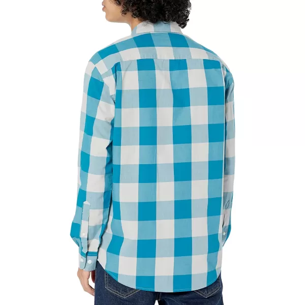 Amazon Essentials Mens RegularFit LongSleeve Casual Poplin ShirtBlue White Buffalo Plaid