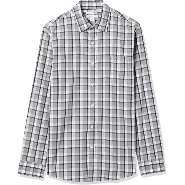 Amazon Essentials Mens RegularFit LongSleeve Casual Poplin ShirtGrey Plaid