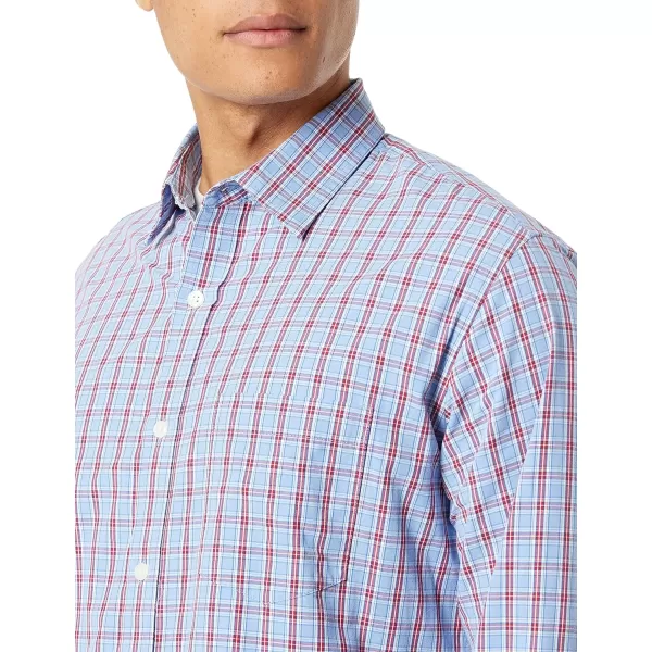 Amazon Essentials Mens RegularFit LongSleeve Casual Poplin ShirtLight Blue Red Plaid