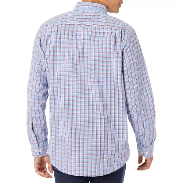 Amazon Essentials Mens RegularFit LongSleeve Casual Poplin ShirtLight Blue Red Plaid