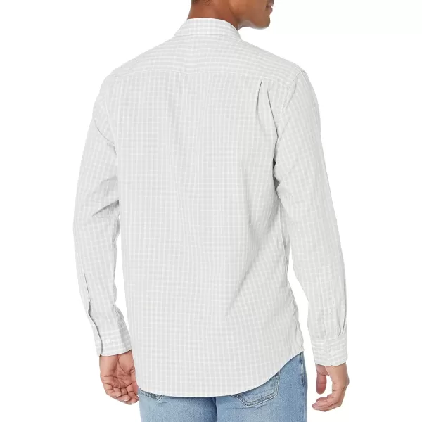 Amazon Essentials Mens RegularFit LongSleeve Casual Poplin ShirtLight Grey White Checked