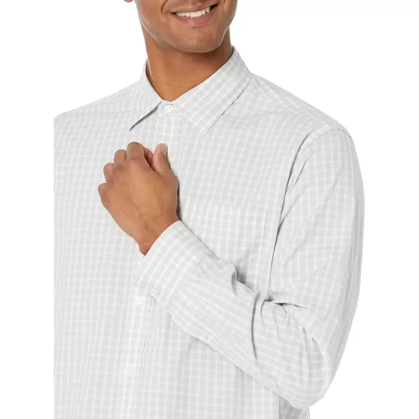 Amazon Essentials Mens RegularFit LongSleeve Casual Poplin ShirtLight Grey White Checked