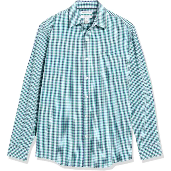 Amazon Essentials Mens RegularFit LongSleeve Casual Poplin ShirtNavy Green Gingham