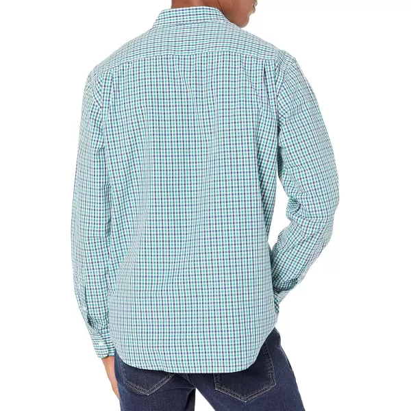 Amazon Essentials Mens RegularFit LongSleeve Casual Poplin ShirtNavy Green Gingham