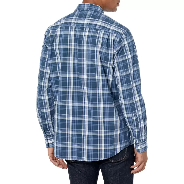 Amazon Essentials Mens RegularFit LongSleeve Casual Poplin ShirtNavy Medium Plaid