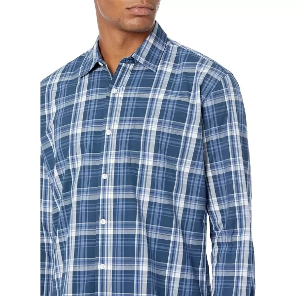 Amazon Essentials Mens RegularFit LongSleeve Casual Poplin ShirtNavy Medium Plaid