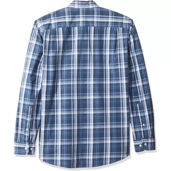 Amazon Essentials Mens RegularFit LongSleeve Casual Poplin ShirtNavy Medium Plaid