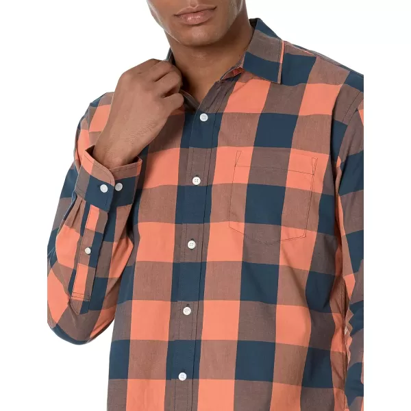 Amazon Essentials Mens RegularFit LongSleeve Casual Poplin ShirtNavy Orange Buffalo