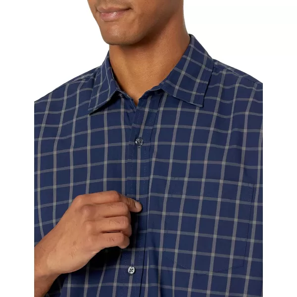 Amazon Essentials Mens RegularFit LongSleeve Casual Poplin ShirtNavy Windowpane