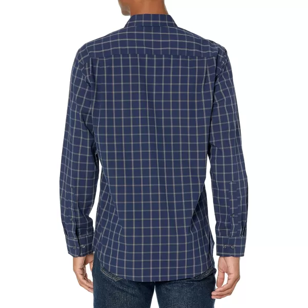 Amazon Essentials Mens RegularFit LongSleeve Casual Poplin ShirtNavy Windowpane