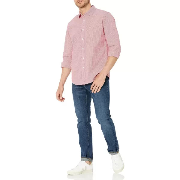 Amazon Essentials Mens RegularFit LongSleeve Casual Poplin ShirtRed Gingham