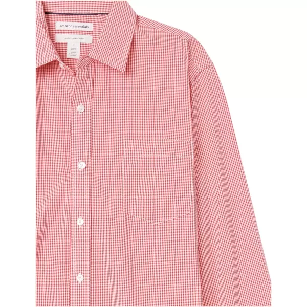 Amazon Essentials Mens RegularFit LongSleeve Casual Poplin ShirtRed Gingham