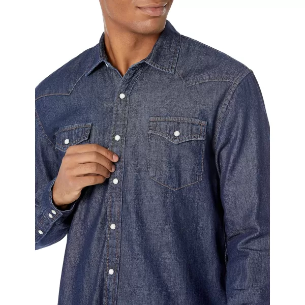 Amazon Essentials Mens RegularFit LongSleeve Denim ShirtRinsed