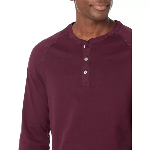 Amazon Essentials Mens RegularFit LongSleeve Henley Shirt Available in Big amp TallBurgundy