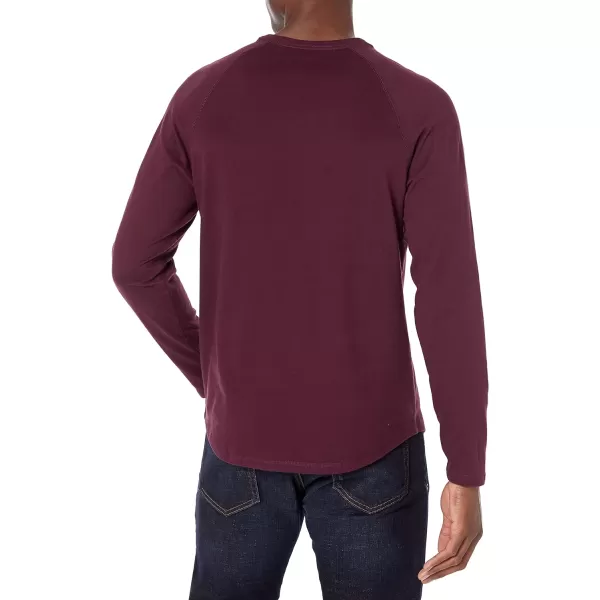 Amazon Essentials Mens RegularFit LongSleeve Henley Shirt Available in Big amp TallBurgundy