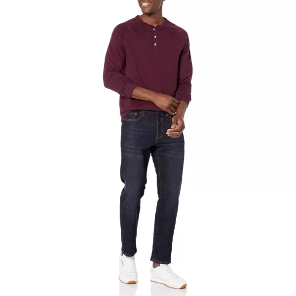 Amazon Essentials Mens RegularFit LongSleeve Henley Shirt Available in Big amp TallBurgundy