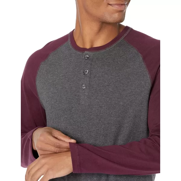 Amazon Essentials Mens RegularFit LongSleeve Henley Shirt Available in Big amp TallCharcoal HeatherMaroon