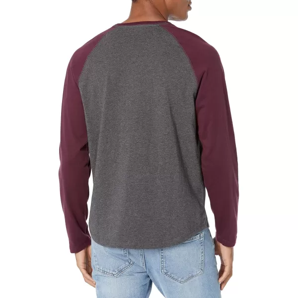 Amazon Essentials Mens RegularFit LongSleeve Henley Shirt Available in Big amp TallCharcoal HeatherMaroon