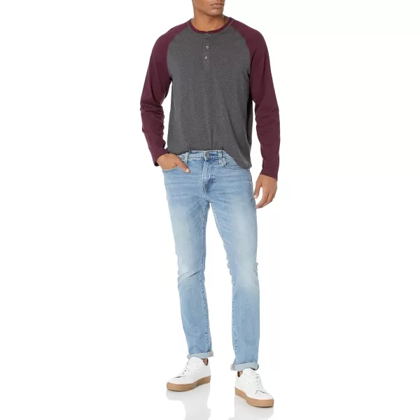 Amazon Essentials Mens RegularFit LongSleeve Henley Shirt Available in Big amp TallCharcoal HeatherMaroon