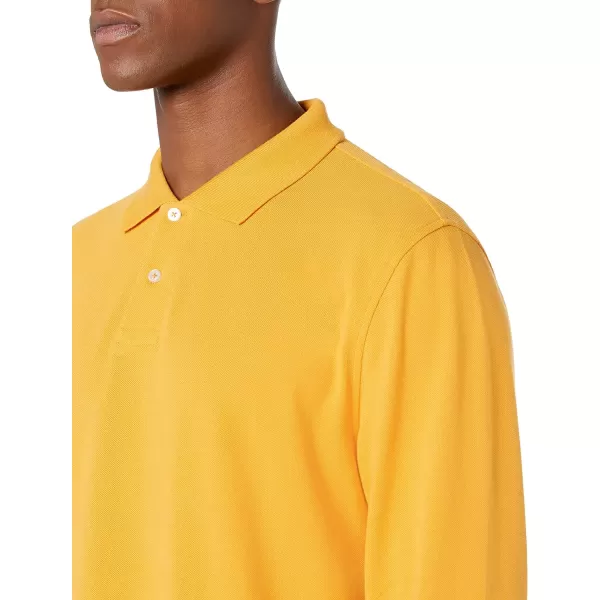 Amazon Essentials Mens RegularFit LongSleeve Pique PoloDark Yellow