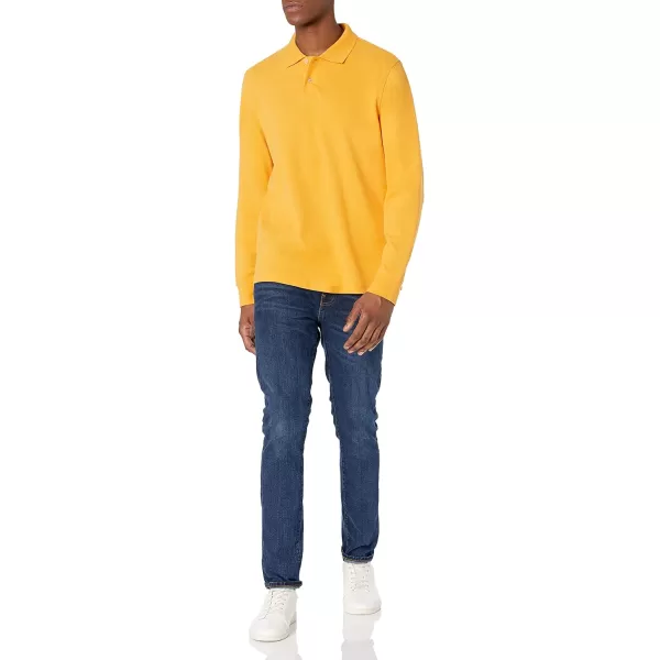 Amazon Essentials Mens RegularFit LongSleeve Pique PoloDark Yellow