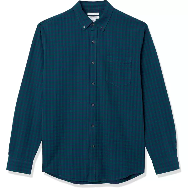 Amazon Essentials Mens RegularFit LongSleeve Pocket Oxford ShirtGreenNavy Gingham