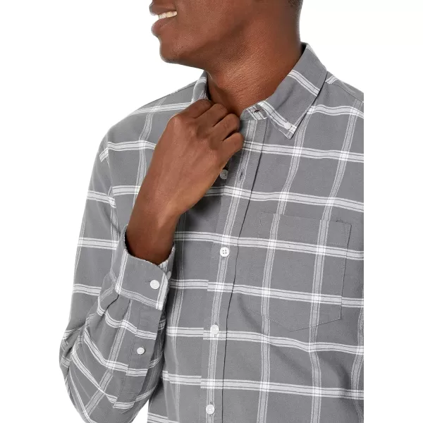 Amazon Essentials Mens RegularFit LongSleeve Pocket Oxford ShirtGrey Windowpane