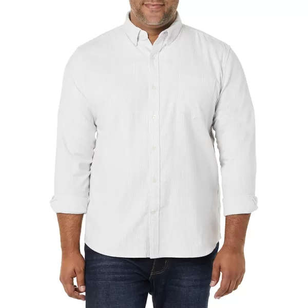 Amazon Essentials Mens RegularFit LongSleeve Pocket Stretch Oxford Shirt Available in Big amp TallLight Grey Vertical Stripe