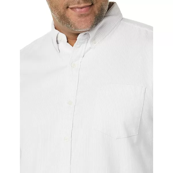 Amazon Essentials Mens RegularFit LongSleeve Pocket Stretch Oxford Shirt Available in Big amp TallLight Grey Vertical Stripe