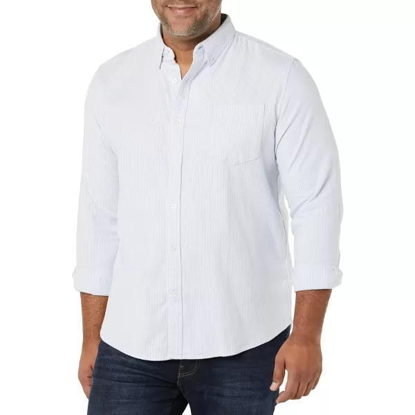 Amazon Essentials Mens RegularFit LongSleeve Pocket Stretch Oxford Shirt Available in Big amp TallPowder Blue Vertical Stripe