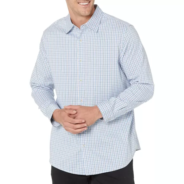 Amazon Essentials Mens RegularFit LongSleeve Stretch Dress ShirtBlue White Grid Check