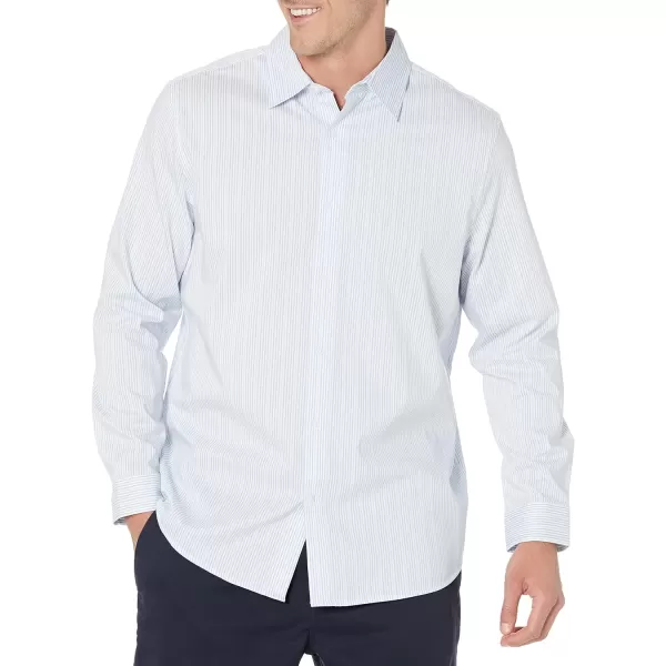 Amazon Essentials Mens RegularFit LongSleeve Stretch Dress ShirtBlue White Pinstripe