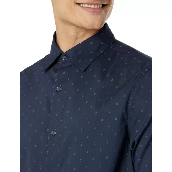 Amazon Essentials Mens RegularFit LongSleeve Stretch Dress ShirtNavy Geo Print