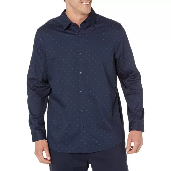 Amazon Essentials Mens RegularFit LongSleeve Stretch Dress ShirtNavy Geo Print