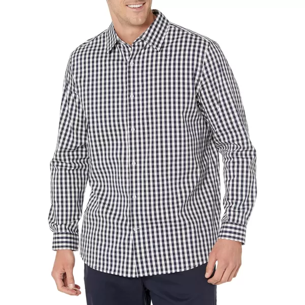 Amazon Essentials Mens RegularFit LongSleeve Stretch Dress ShirtWhite Gingham