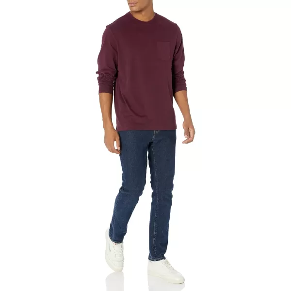 Amazon Essentials Mens RegularFit LongSleeve TShirtBurgundy Pocket
