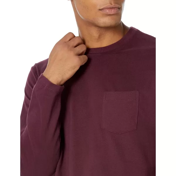 Amazon Essentials Mens RegularFit LongSleeve TShirtBurgundy Pocket