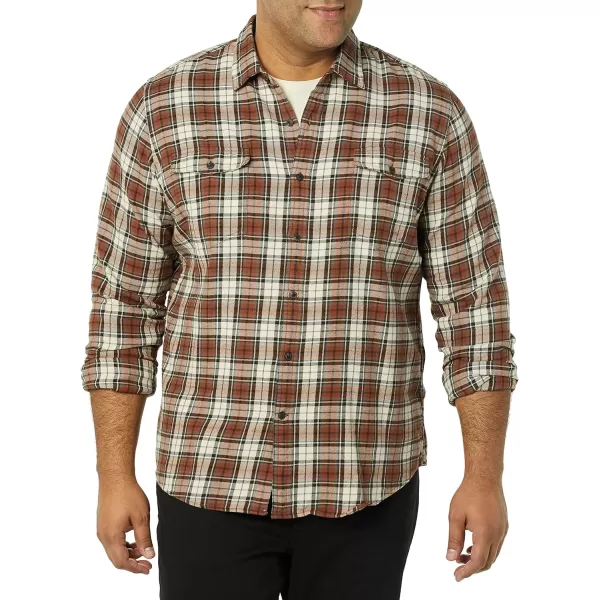 Amazon Essentials Mens RegularFit LongSleeve TwoPocket Flannel ShirtBeige Brown Plaid