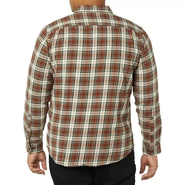 Amazon Essentials Mens RegularFit LongSleeve TwoPocket Flannel ShirtBeige Brown Plaid