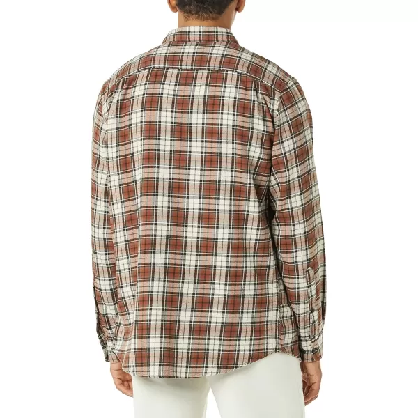 Amazon Essentials Mens RegularFit LongSleeve TwoPocket Flannel ShirtBeige Brown Plaid