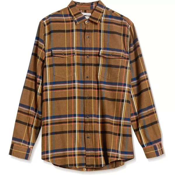 Amazon Essentials Mens RegularFit LongSleeve TwoPocket Flannel ShirtBeige Tobacco Brown Plaid