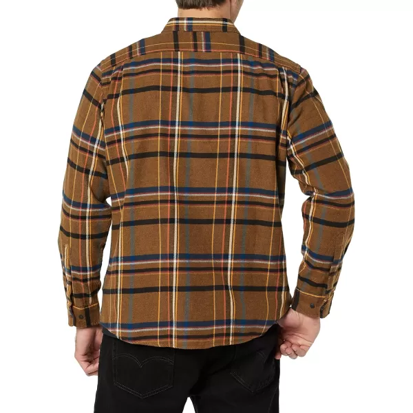 Amazon Essentials Mens RegularFit LongSleeve TwoPocket Flannel ShirtBeige Tobacco Brown Plaid