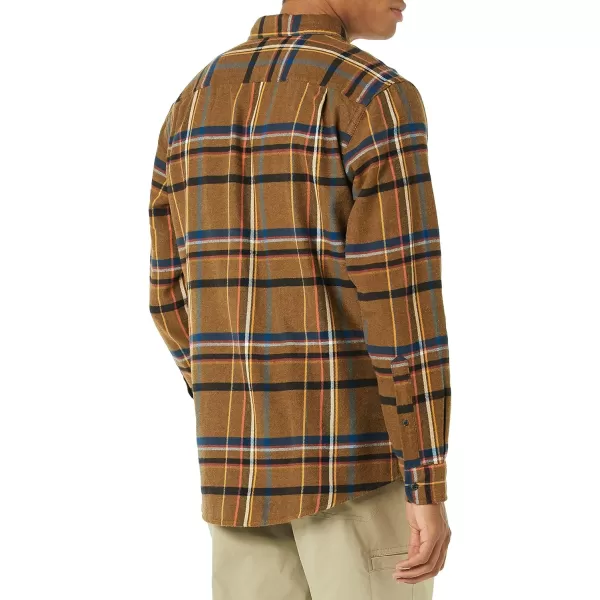 Amazon Essentials Mens RegularFit LongSleeve TwoPocket Flannel ShirtBeige Tobacco Brown Plaid