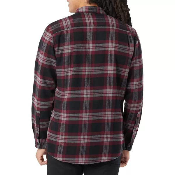 Amazon Essentials Mens RegularFit LongSleeve TwoPocket Flannel ShirtBlack Burgundy Plaid