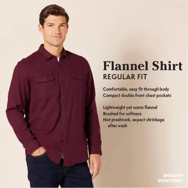 Amazon Essentials Mens RegularFit LongSleeve TwoPocket Flannel ShirtBlack Burgundy Plaid