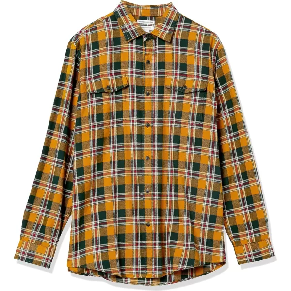 Amazon Essentials Mens RegularFit LongSleeve TwoPocket Flannel ShirtBlack Mustard Yellow Plaid