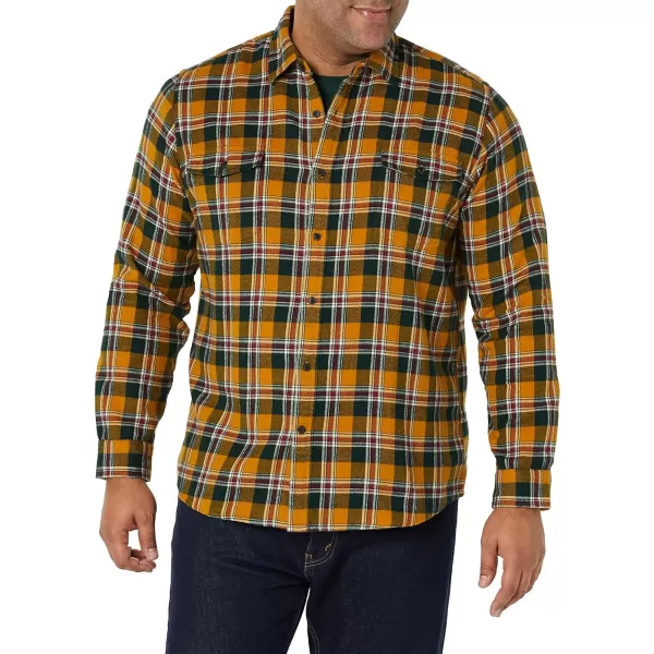 Amazon Essentials Mens RegularFit LongSleeve TwoPocket Flannel ShirtBlack Mustard Yellow Plaid